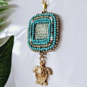 2/$27 | Turquoise Turtle Bohemian Beaded Necklace | Indigenous Handmade